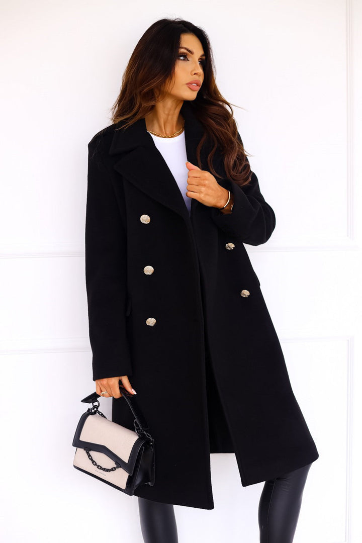 Wool Women's Coat with Double Row of Buttons – Warm Classic Look