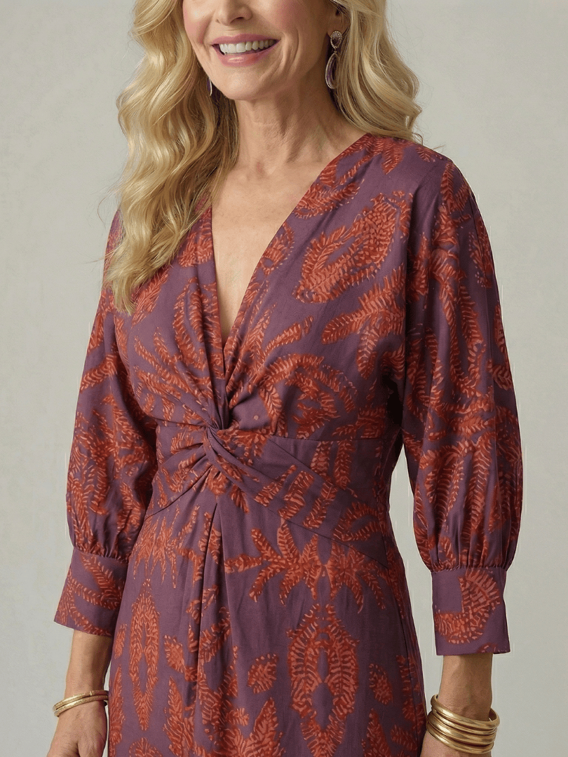 Lune™ Natural Wrap Midi Dress by Emma & Rose Cape Town, featuring a flowing fabric and elegant wrap design.
