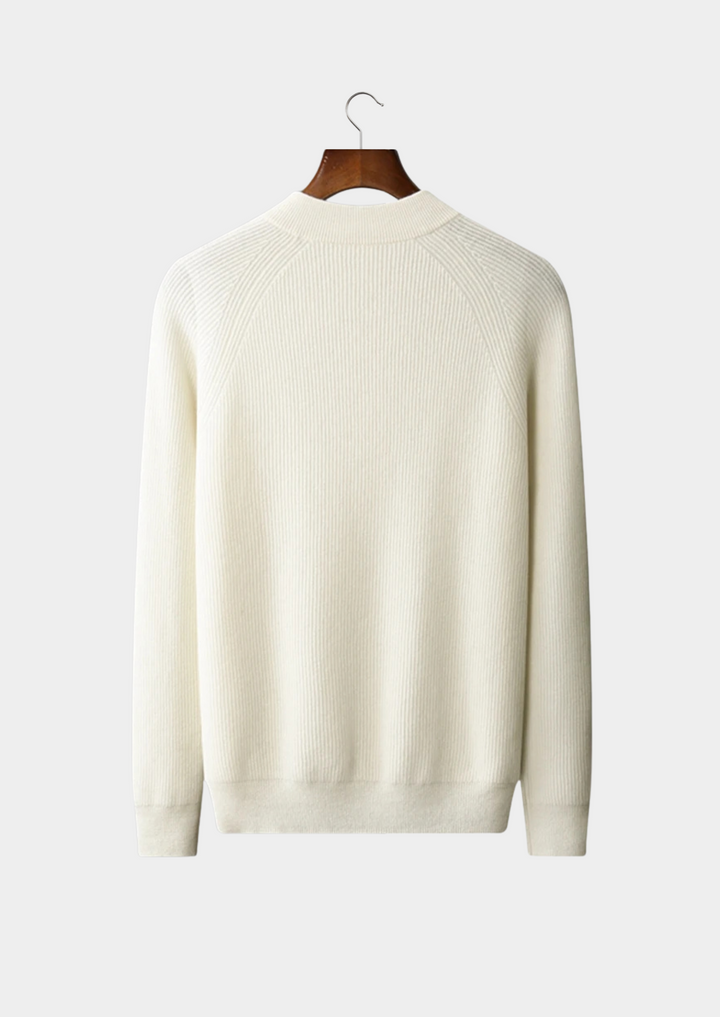 100% CASHMERE BUTTON SWEATER.