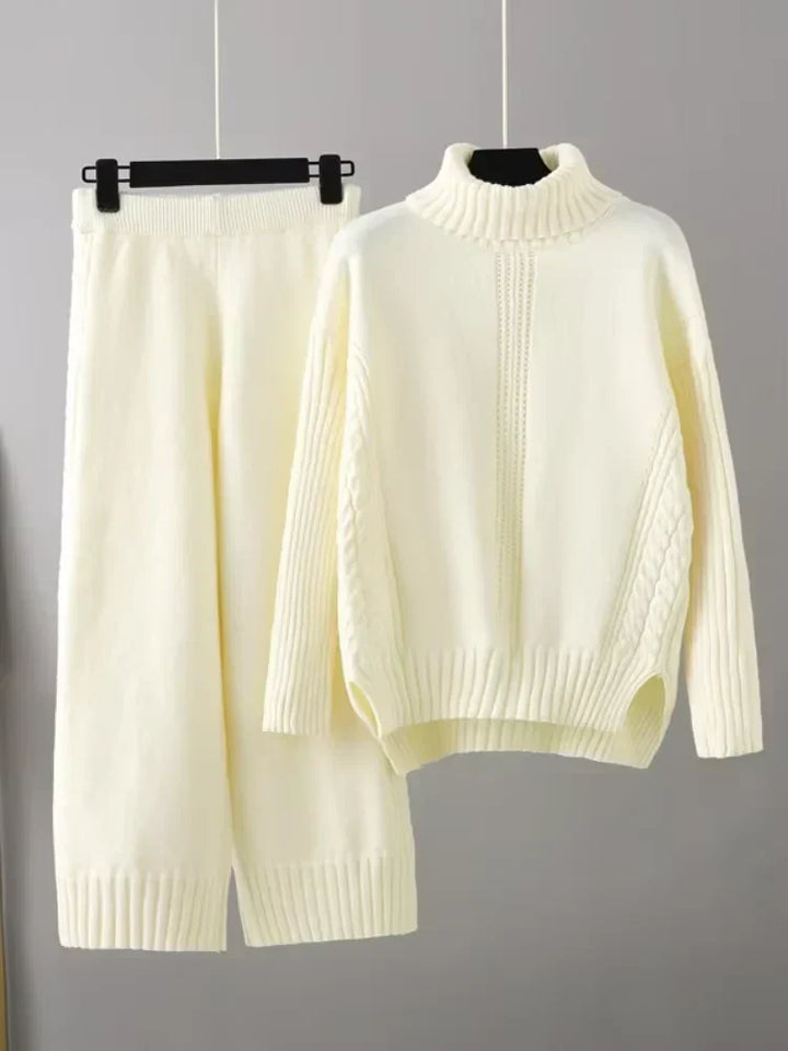 Scarlett | Chic High-Neck Knit Sweater & Loose Pants Set