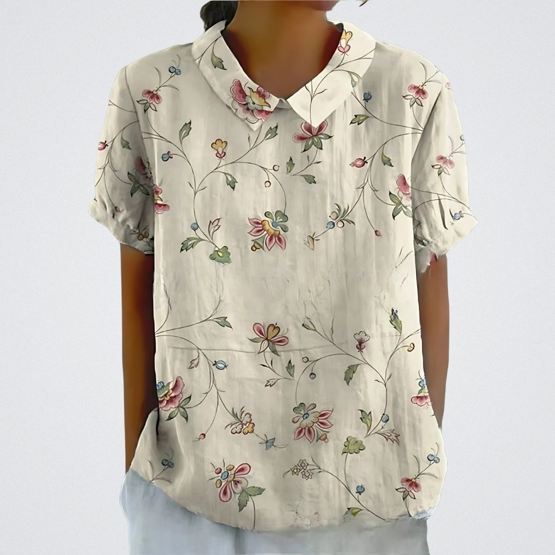 Lina™ - Stylish Linen Blouse with Floral Pattern