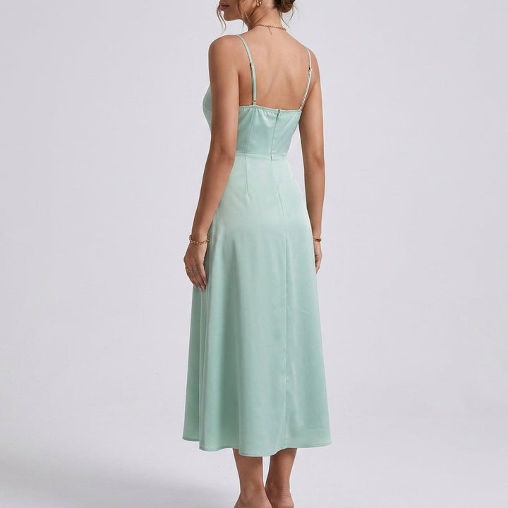 Cowl Neck Midi Dress Wedding Guest Mint Green Sleek Fit