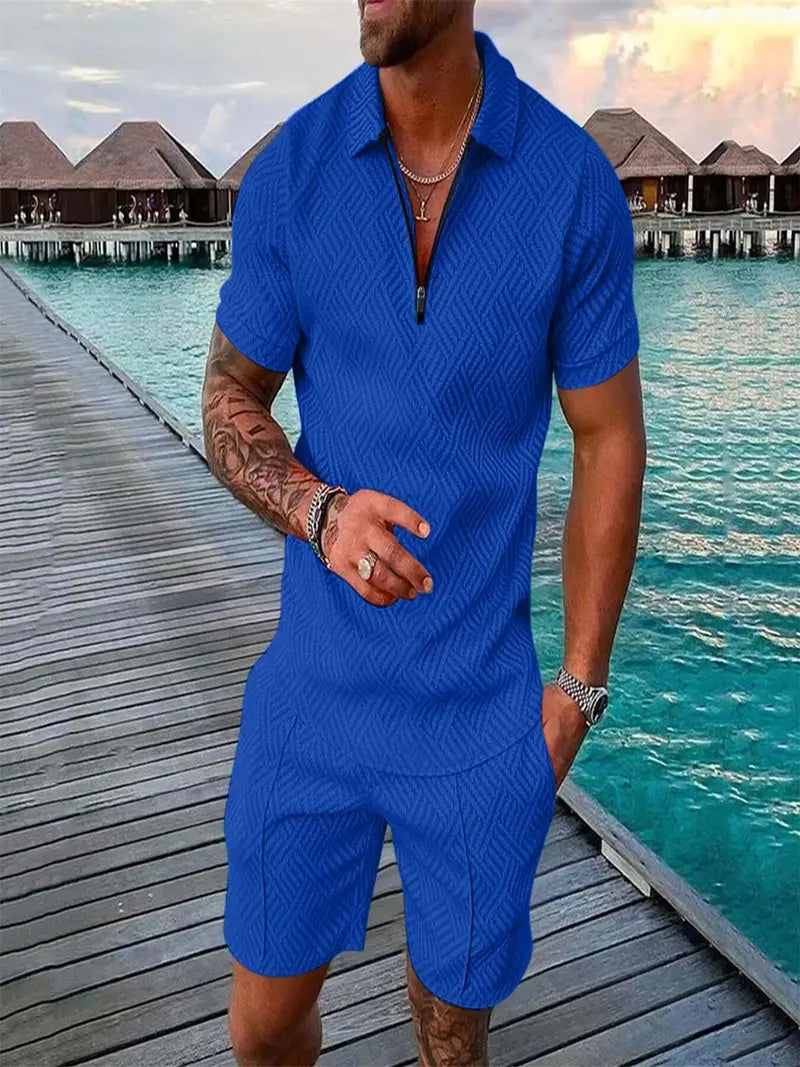 Men's Geometric Summer Set Polo Shirt & Shorts Outfit, view 9 - Elena Harper