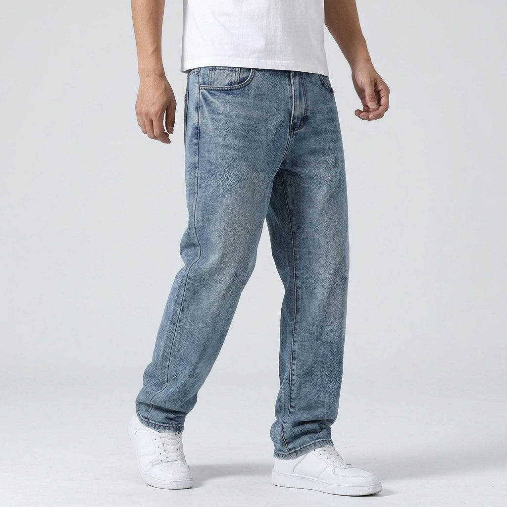 Straight Leg Casual Denim Jeans Trousers For Men