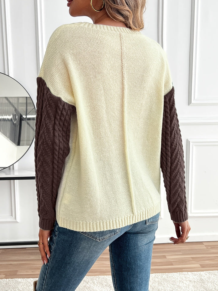 Chic and Comfortable Twisted Knit Patchwork Sweater for Women