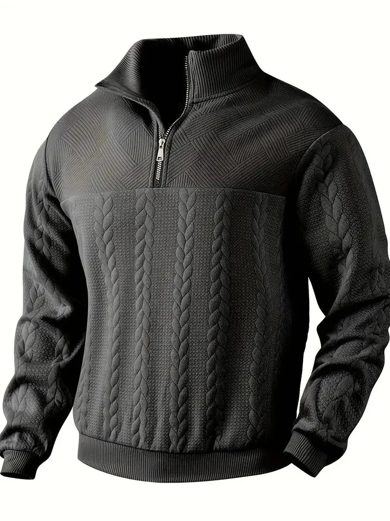 Brit & Boho™️ | Casual Jacquard Quarter-Zip Pullover