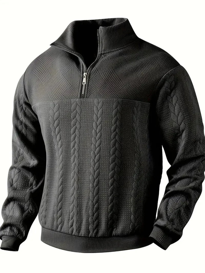 Brit & Boho™️ | Casual Jacquard Quarter-Zip Pullover