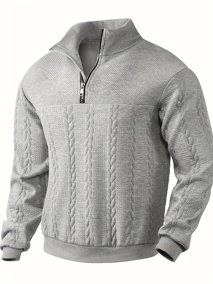 Brit & Boho™️ | Casual Jacquard Quarter-Zip Pullover
