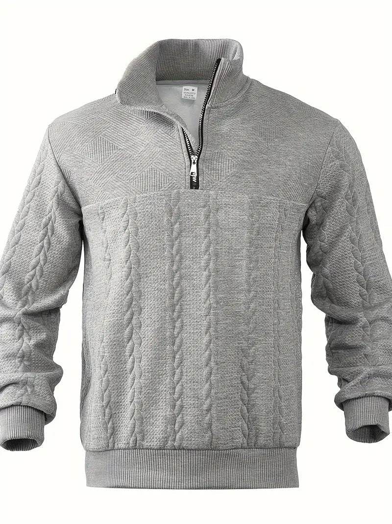 Brit & Boho™️ | Casual Jacquard Quarter-Zip Pullover