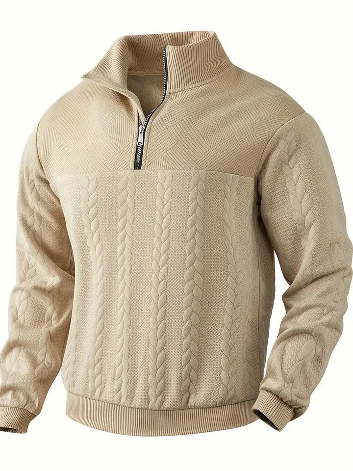 Brit & Boho™️ | Casual Jacquard Quarter-Zip Pullover