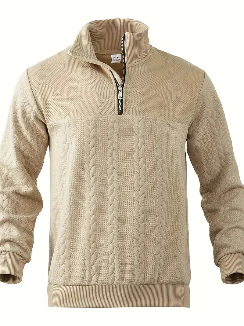 Brit & Boho™️ | Casual Jacquard Quarter-Zip Pullover