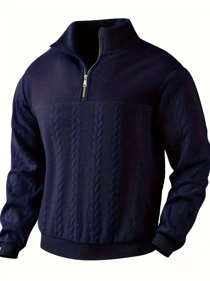 Brit & Boho™️ | Casual Jacquard Quarter-Zip Pullover