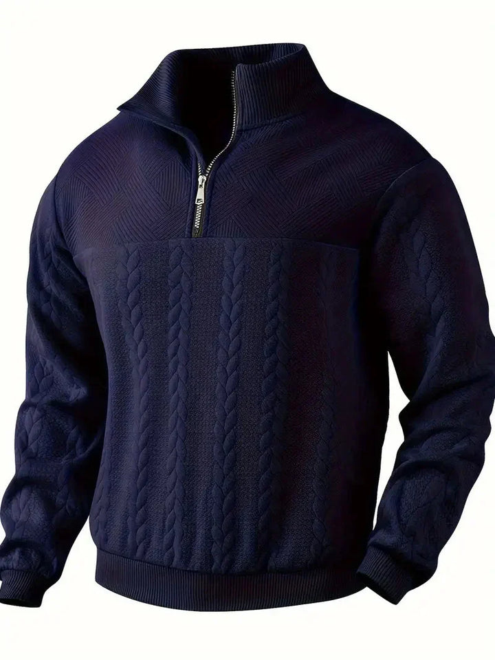 Brit & Boho™️ | Casual Jacquard Quarter-Zip Pullover