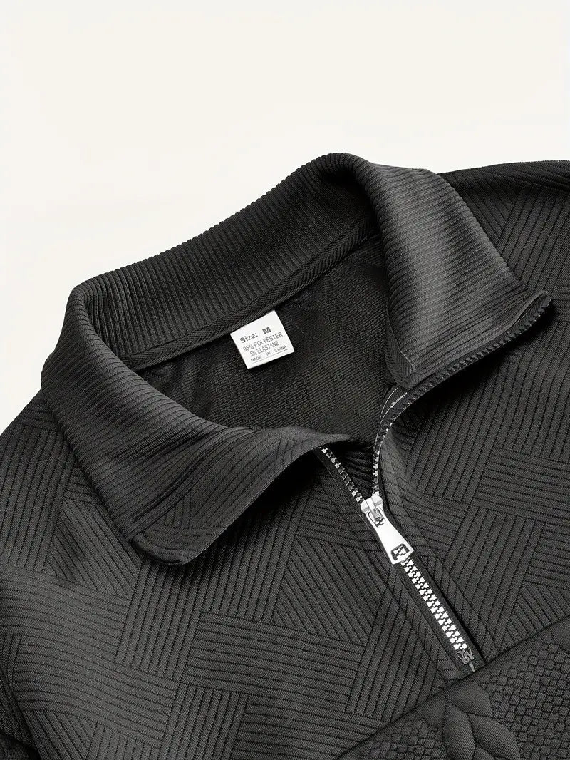 Brit & Boho™️ | Casual Jacquard Quarter-Zip Pullover