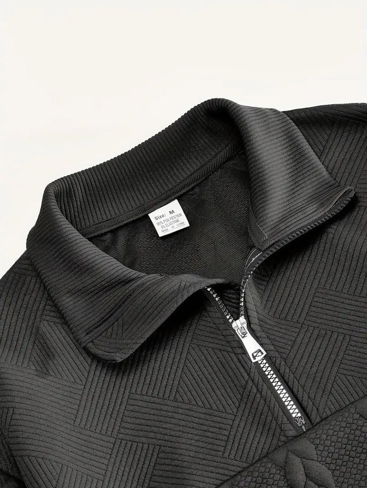 Brit & Boho™️ | Casual Jacquard Quarter-Zip Pullover
