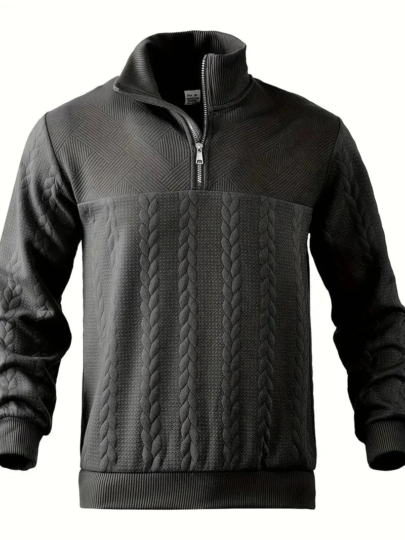 Brit & Boho™️ | Casual Jacquard Quarter-Zip Pullover