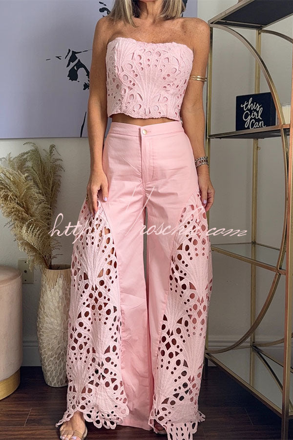 Sienna Embroidered Cut-Out Palazzo Pants Two-Piece Set - Elena Harper