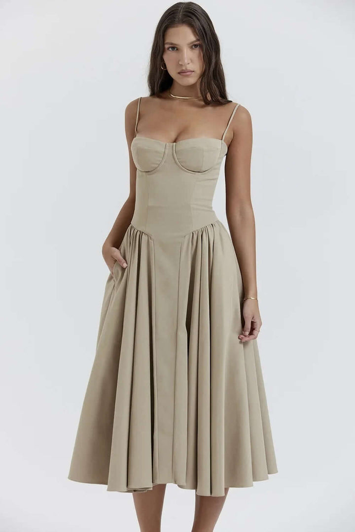 Women's Sleeveless Corset Fit Midi Dress