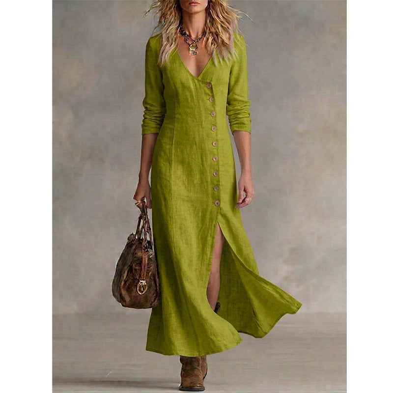Elegant Vintage Midi Shirt Dress with Long Sleeves