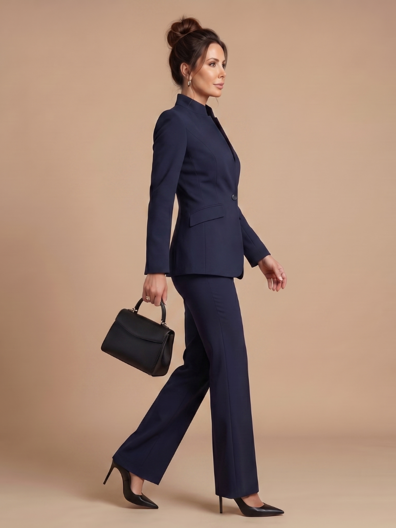 Delta Structured Stand Collar Tailored Suit - Elena Harper