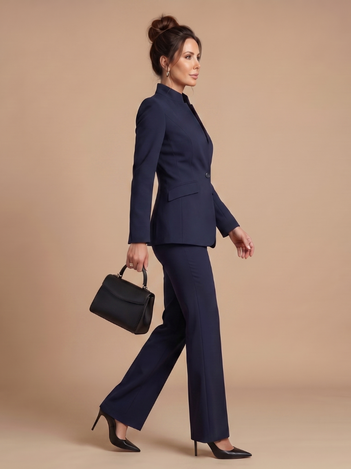 Delta Structured Stand Collar Tailored Suit - Elena Harper