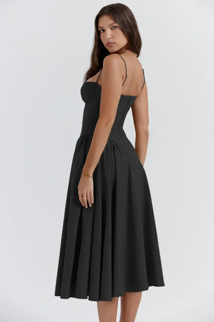 Cheri Midi dress with straps and open back, view 7 - Elena Harper