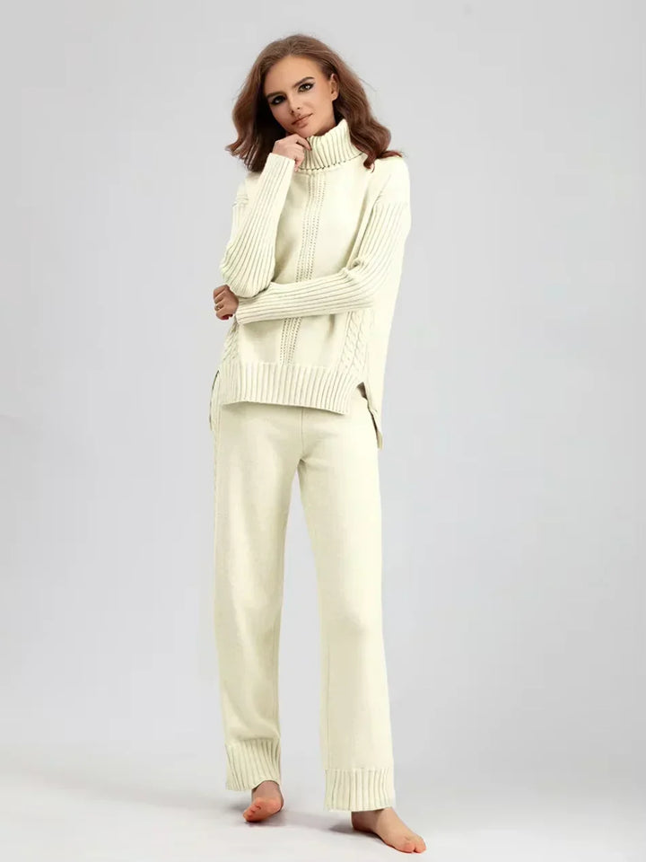 Scarlett | Chic High-Neck Knit Sweater & Loose Pants Set