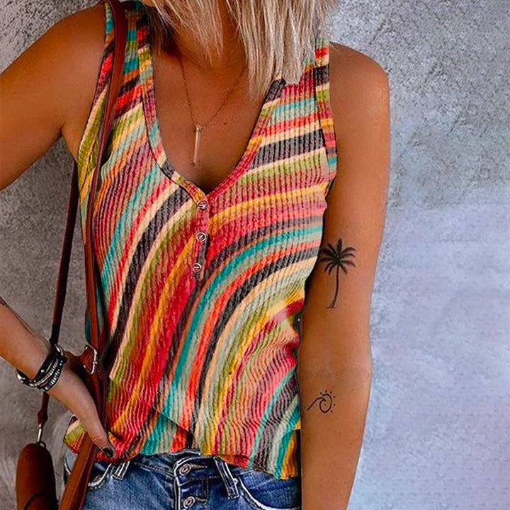 PERSEPHONE Colorful tank top with rainbow stripes, view 2 - Elena Harper