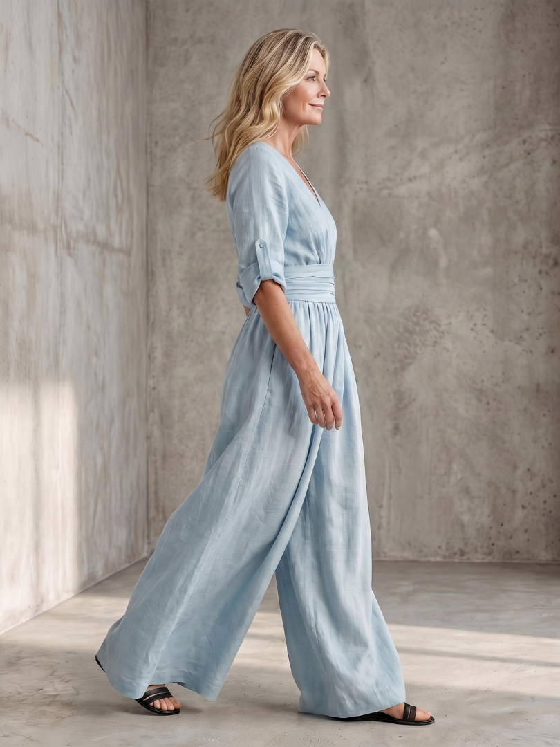 Women's Cross Front Wide Leg Jumpsuit - Elegant & Comfortable