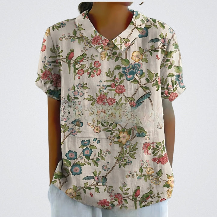 Lina™ - Stylish Linen Blouse with Floral Pattern