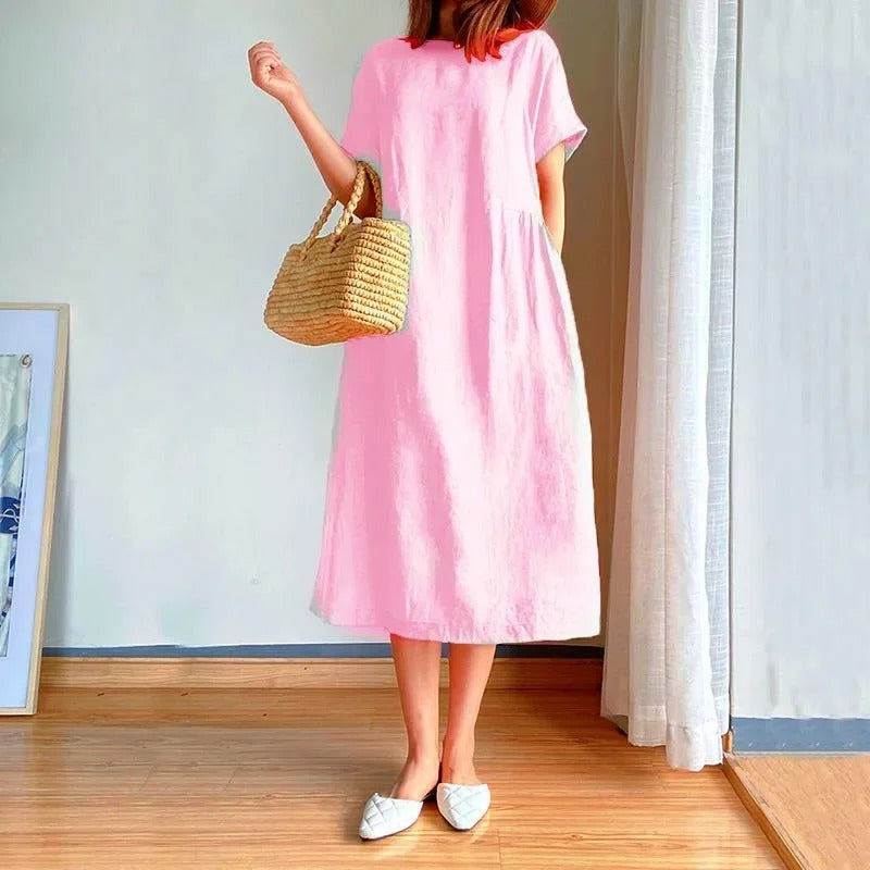 Rosie | Women's Linen Short Sleeve Midi Dress
