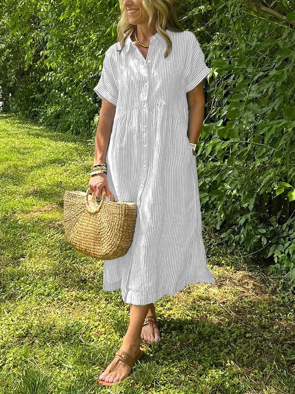 Greta | Women's Striped Button Front Midi Dress