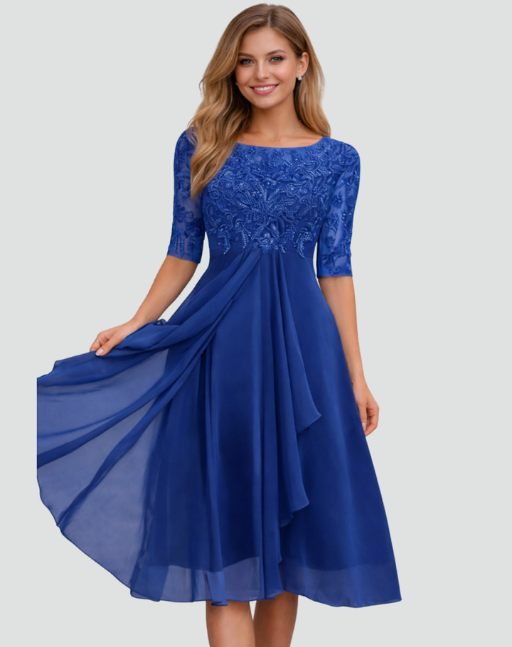 Midi Party Dress for Women Regular Fit Lace Three-Quarter Sleeve, view 7 - Elena Harper