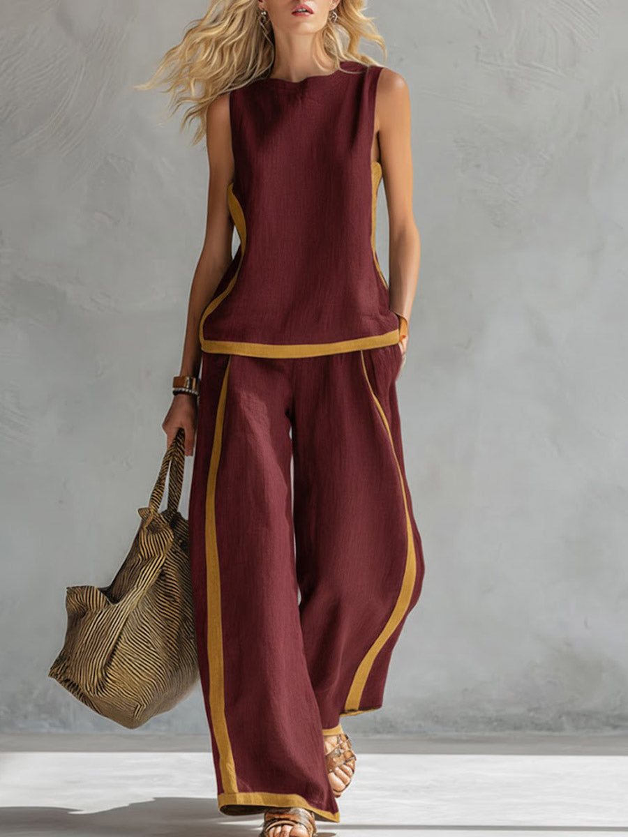 Lunara Stylish Linen Outfit with Wide Pants, view 2 - Elena Harper