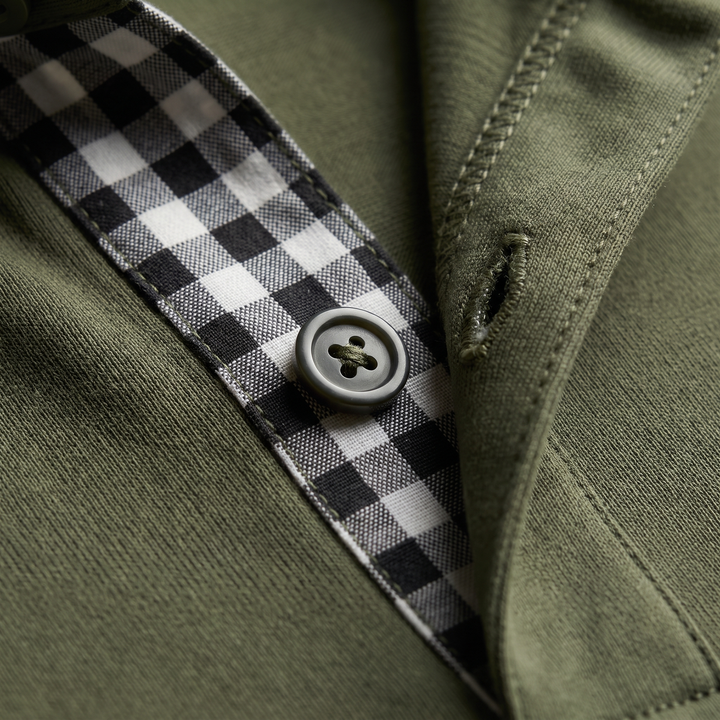Adrian Elegant Long Sleeve Polo Shirt with Checked Details, view 7 - Elena Harper