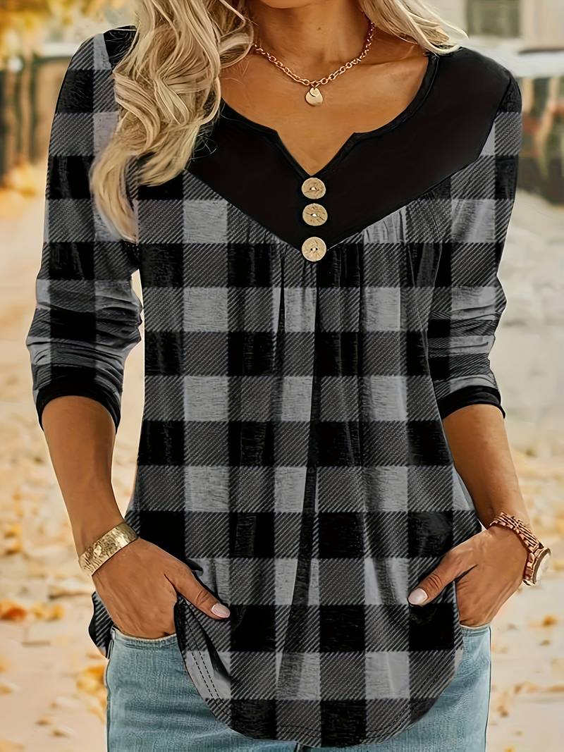 Fontemanha - Autumn Christmas Plaid Print Top