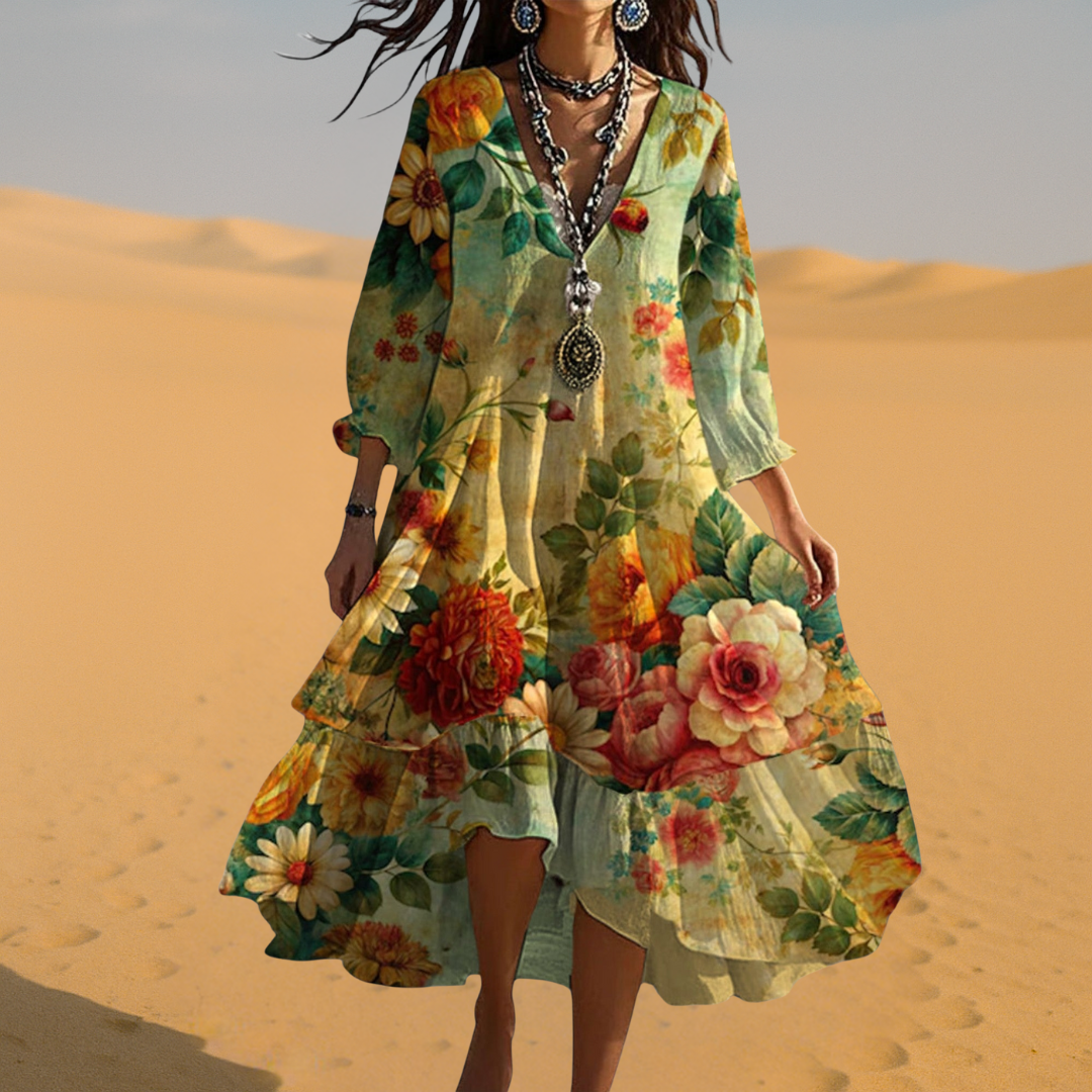 Lucía | Women's Boho Summer Dress with V-Neck and Floral Print