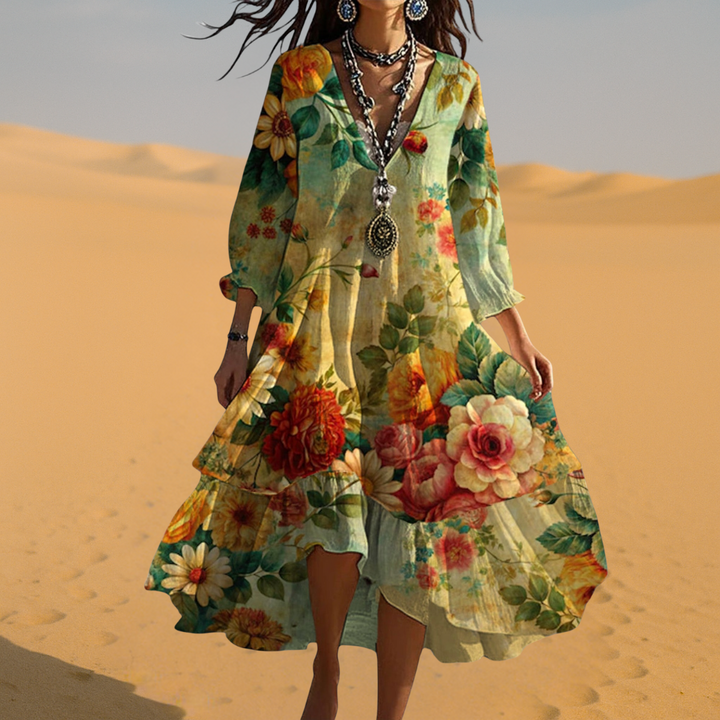 Lucía | Women's Boho Summer Dress with V-Neck and Floral Print