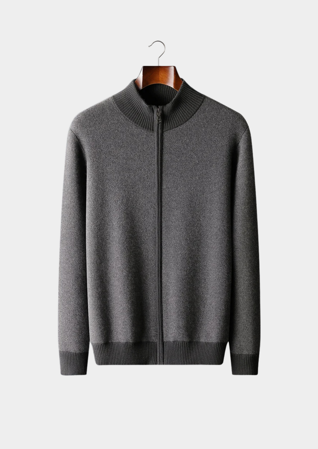 100% CASHMERE JACQUARD ZIP CARDIGAN.