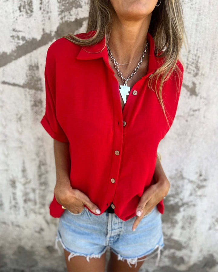 Quinn Women's Solid Loose Button-Up Shirt, view 8 - Elena Harper