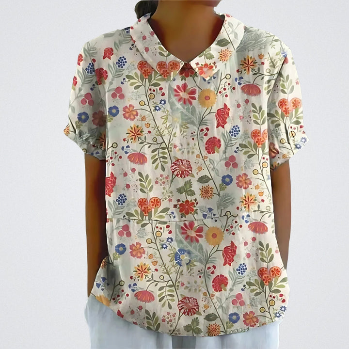 Lina™ - Stylish Linen Blouse with Floral Pattern