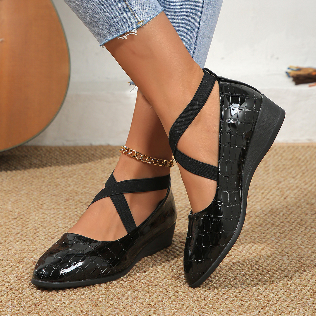 Melinda Stylish Comfortable Wedge Shoes with Elastic Band, view 7 - Elena Harper