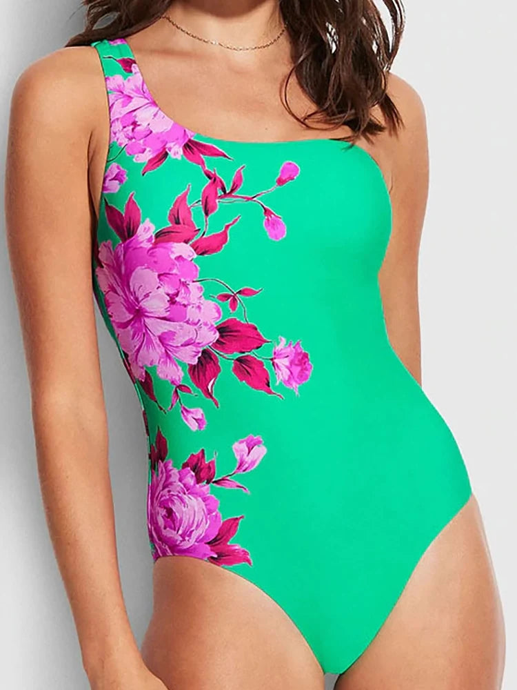 One-Shoulder Printed Monokini Set, view 2 - Elena Harper