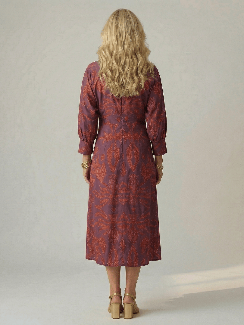 Emma & Rose Cape Town Lune™ Natural Wrap Midi Dress showing a flowy, midi-length dress with a wrap design and soft fabric.
