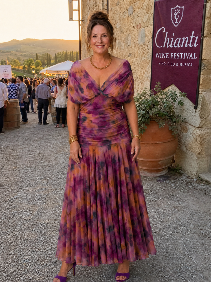 Midi dress for women with off-the-shoulder design - Fluid and romantic