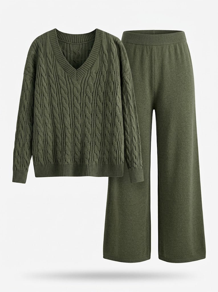 Women's Two-Piece Set, V-Neck and Long Sleeve