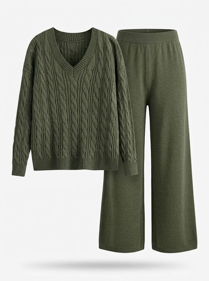 Women's Two-Piece Set, V-Neck and Long Sleeve