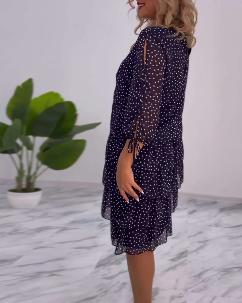 Women's Polka Dot Dress with Elegant Split Sleeves, view 5 - Elena Harper
