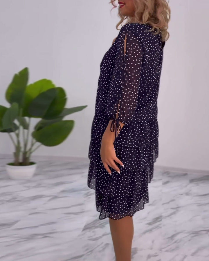 Women's Polka Dot Dress with Elegant Split Sleeves, view 5 - Elena Harper