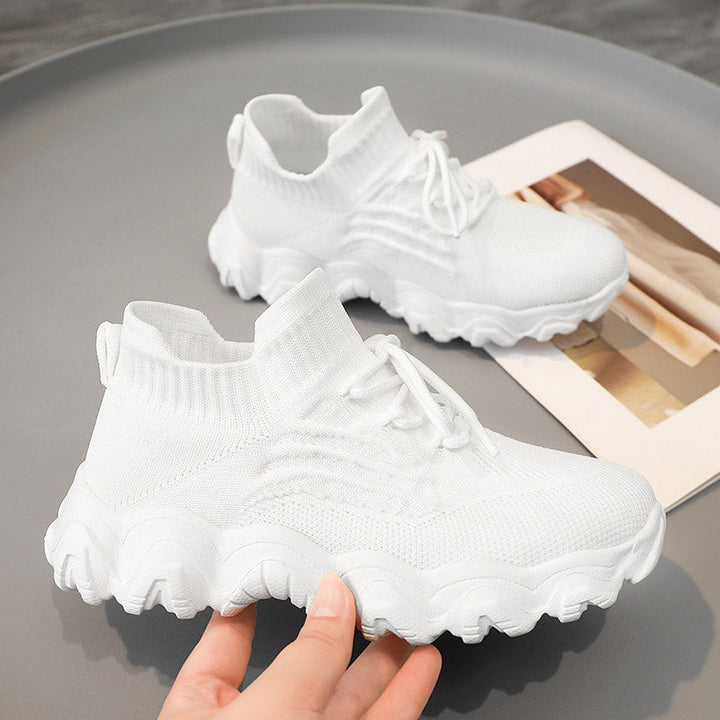 Hasmie Breathable Knit Sneakers with Lacing, view 2 - Elena Harper